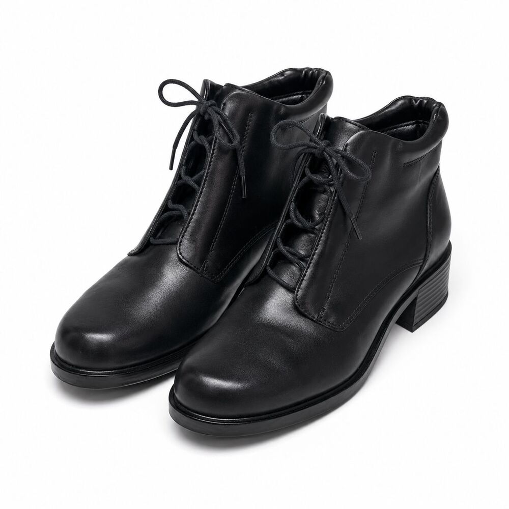 Earth Shoe Ankle Boots Women's Size 8.5 Black Leather Lace Up Comfort Jerri NWOB
